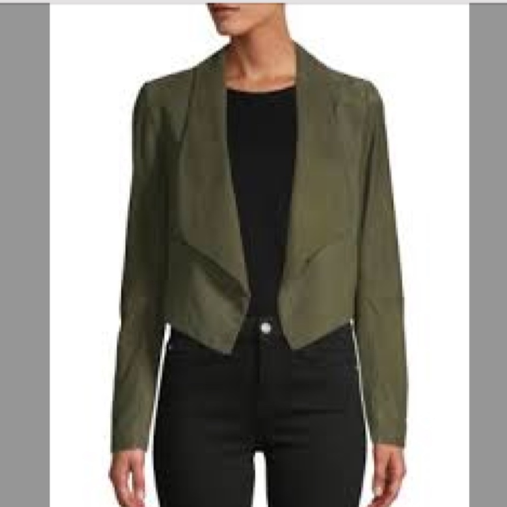 ALICE + OLIVIA Harvey Navy Suede Open-Front Cropped Jacket EUC/s L
